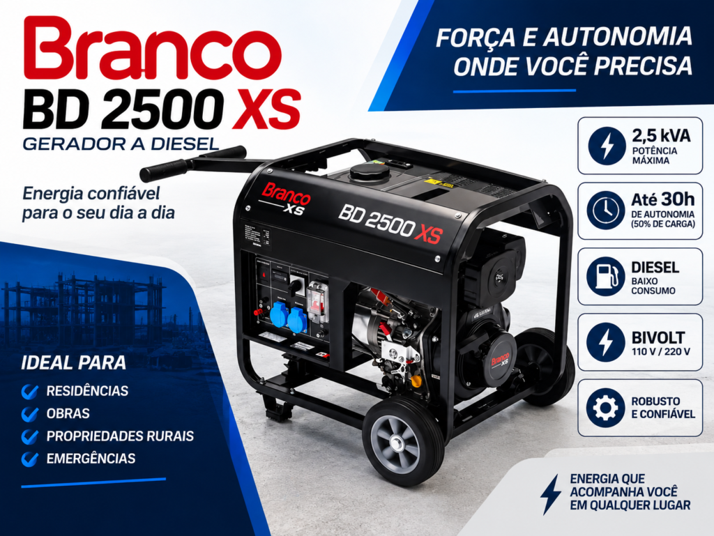 Gerador Branco BD 2500 XS 2,5 kVA vale a pena? Review do diesel bivolt