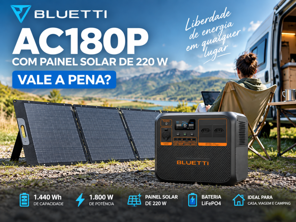 BLUETTI AC180P vale a pena? Review do kit com painel solar de 220 W