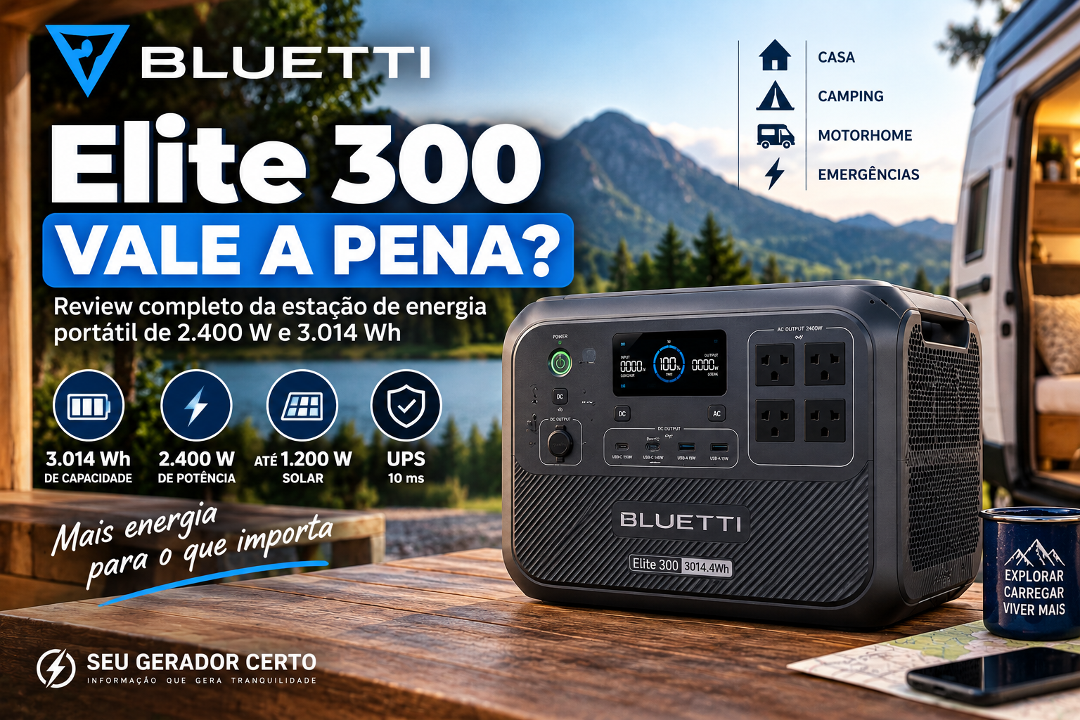 BLUETTI Elite 300 estação de energia portátil de 2.400 W e 3.014 Wh