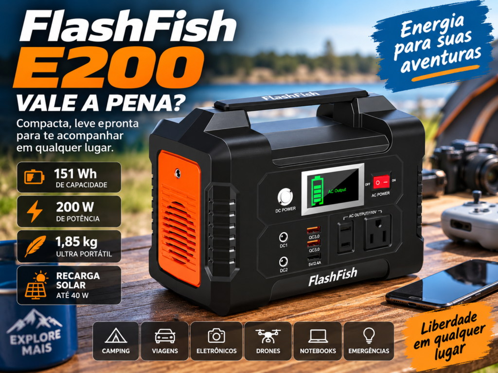 FlashFish E200 vale a pena? Review da estação portátil de 200 W e 151 Wh