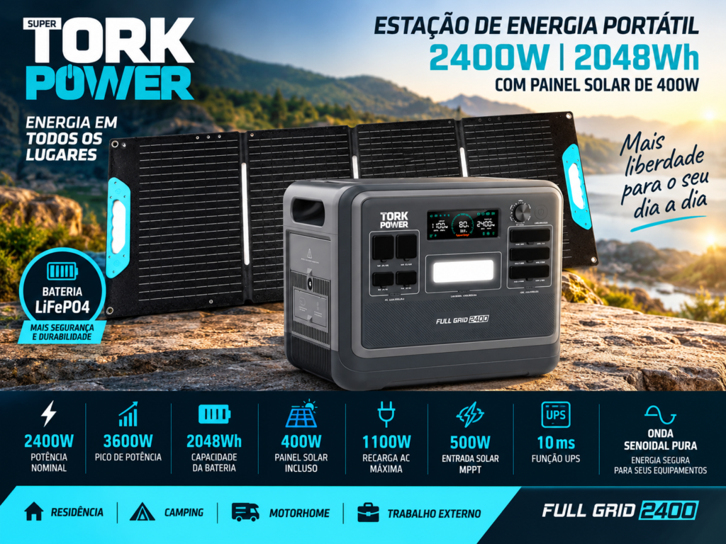 Tork 2400W 2048Wh vale a pena?  Com painel solar 400W – Review completo